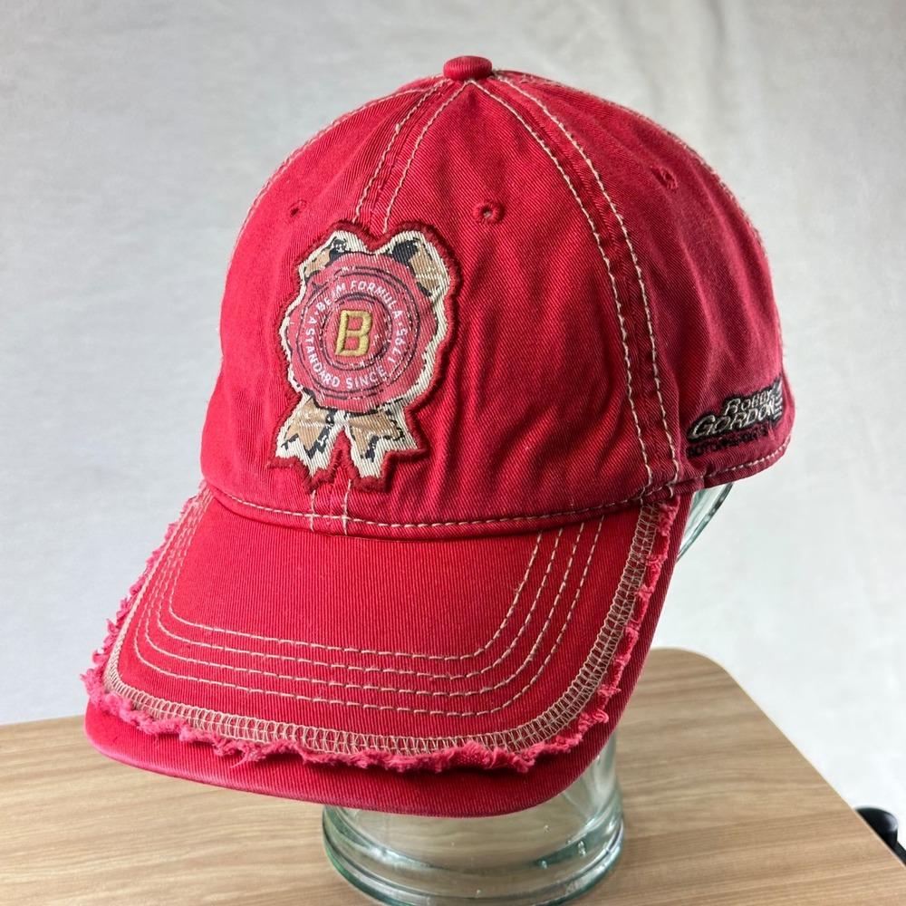 VTG Style Master Jim Beam Racing Hat Mens Baseball Cap Red Distressed Cotton